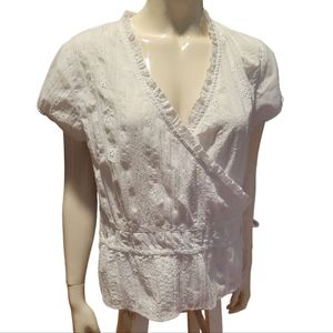 size PXL white eyelet wrap shirt